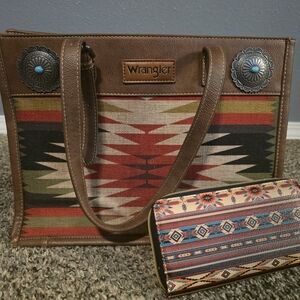 Wrangler Brown and Red Patterned Purse And Non Wrangler Wallet